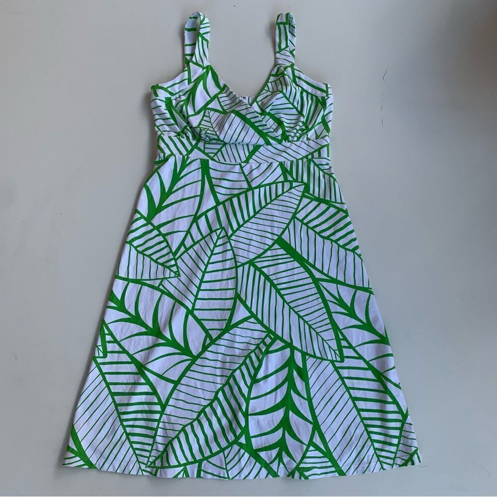 J. McLaughlin Catalina Cloth Dress Women's XS Leaves Print V-Neck Stretch Artsy